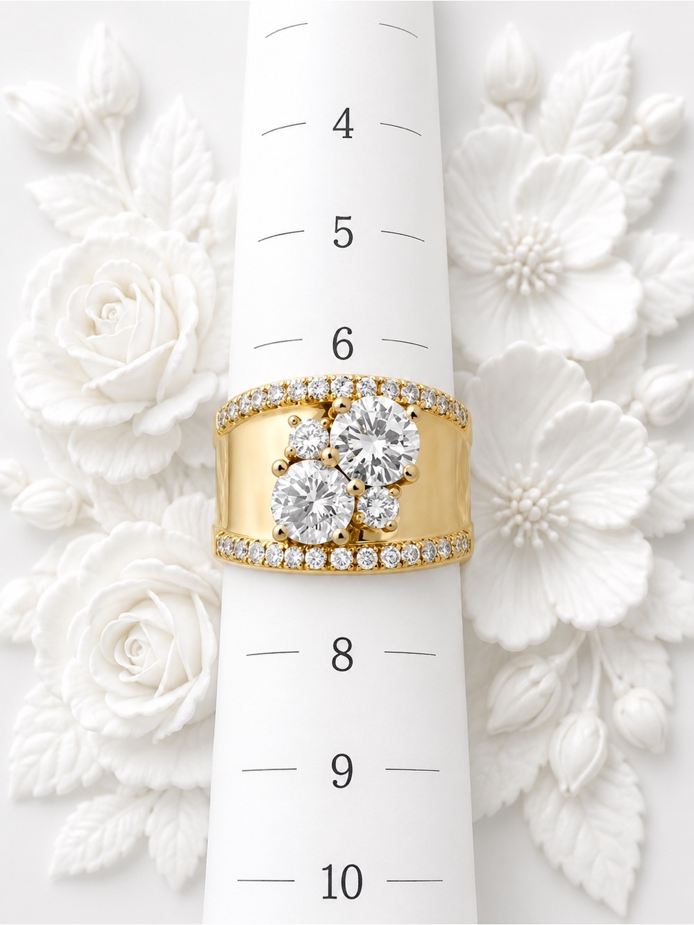 Gold Crystal Cluster Wide Band Ring - Women Jewelryi size 10